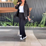 Damen Casual Loose Langarmshirt Hohe Taille Split Wide Leg Pants Set