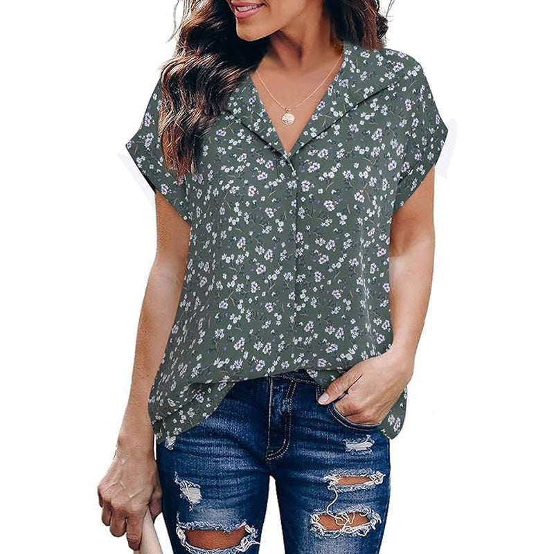 Women's Casual Floral Print Short Sleeve Shirt