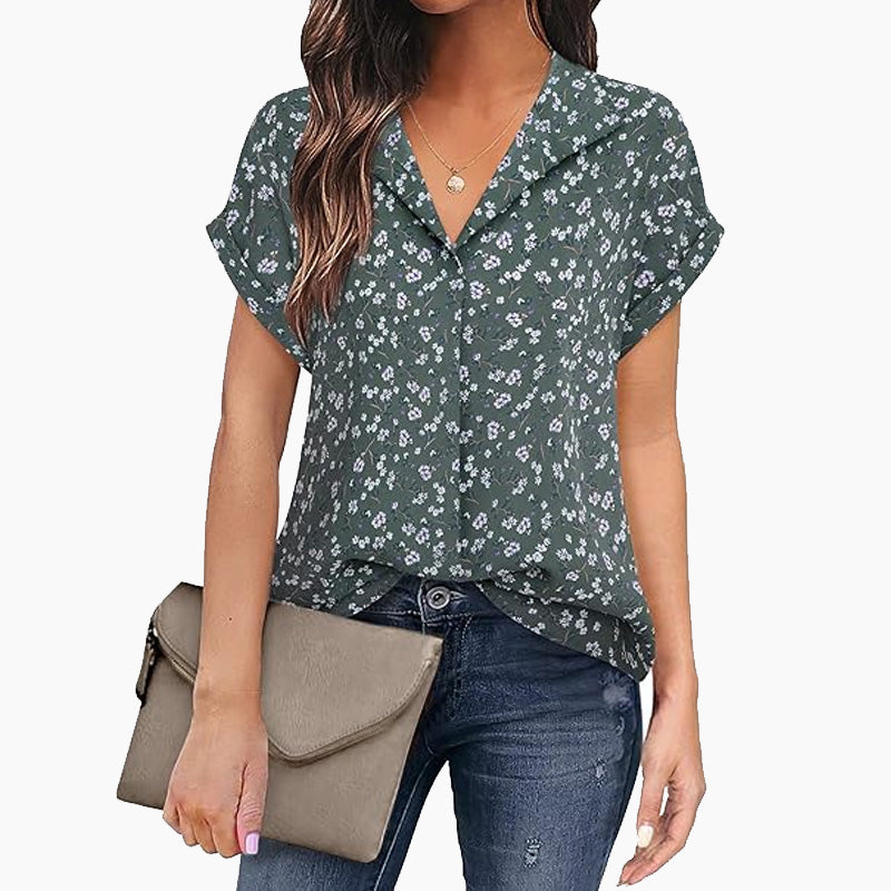 Women's Casual Floral Print Short Sleeve Shirt