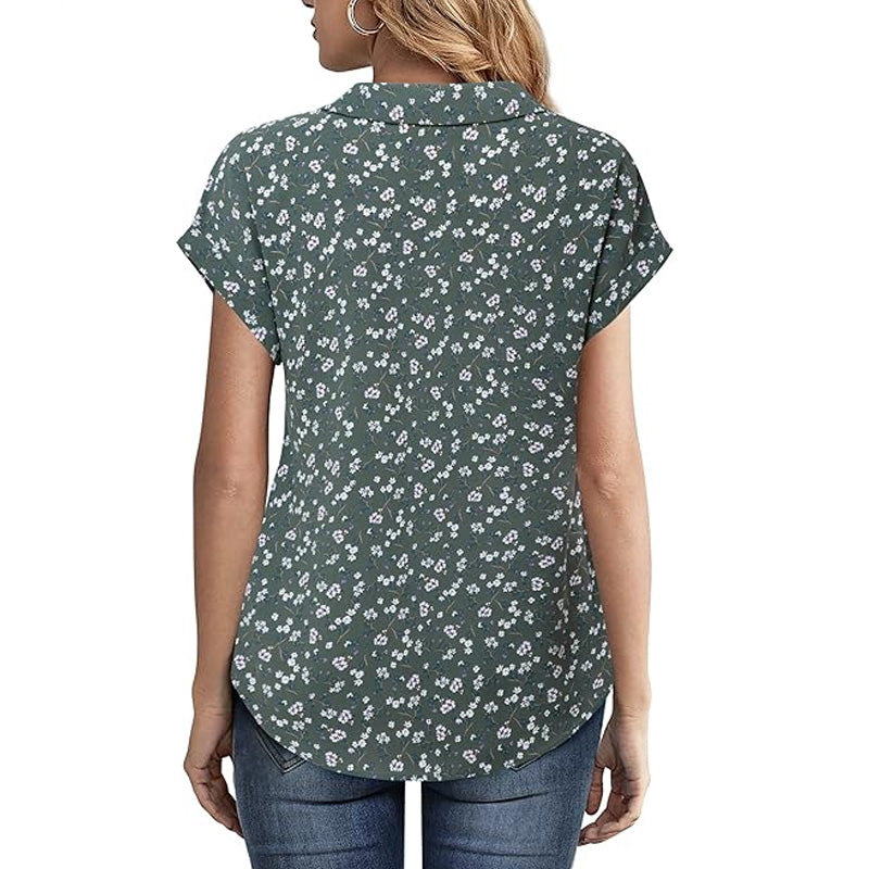 Women's Casual Floral Print Short Sleeve Shirt
