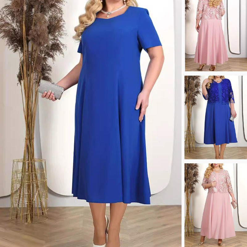 Unifarbenes Damenkleid mit bestickter Jacke aus Spitze