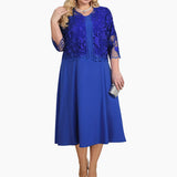 Unifarbenes Damenkleid mit bestickter Jacke aus Spitze