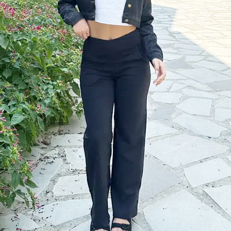 Damen Schmeichelnde Hohe Taille Stylische Hosen mit Funktionalen Seiten Taschen