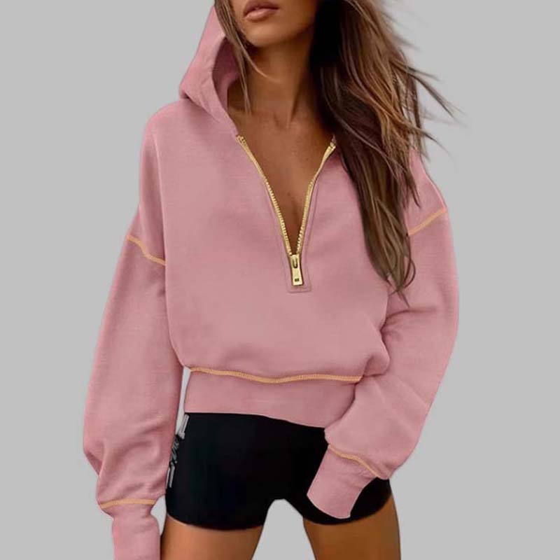 Elegant & Alltagstauglich: Damen Kapuzenpullover mit High-Neck-Halbzipper