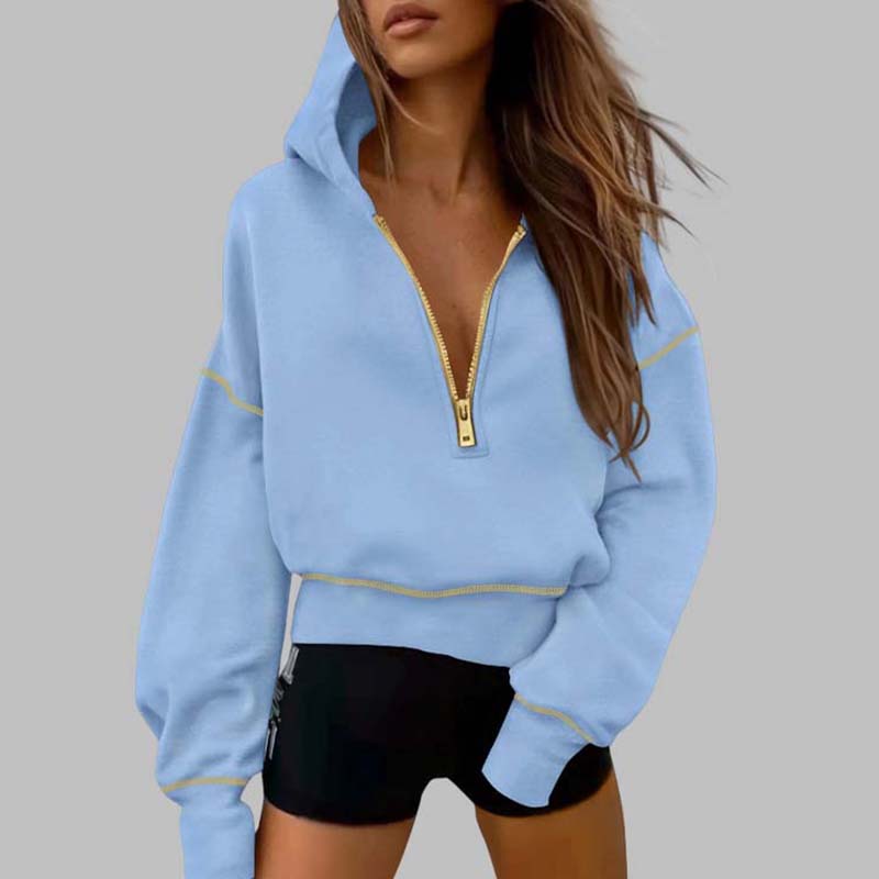 Elegant & Alltagstauglich: Damen Kapuzenpullover mit High-Neck-Halbzipper