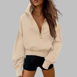 Elegant & Alltagstauglich: Damen Kapuzenpullover mit High-Neck-Halbzipper