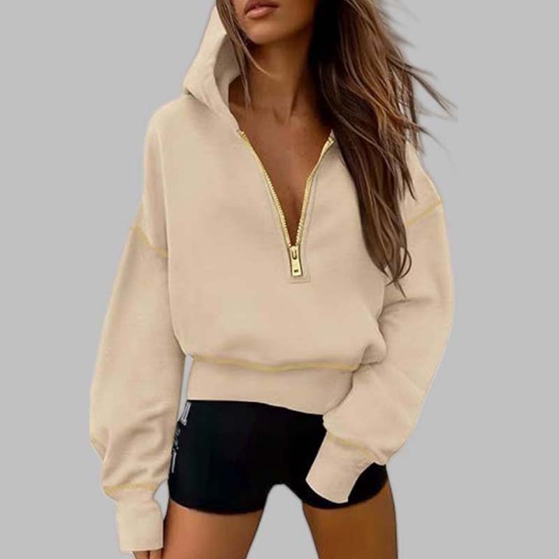 Elegant & Alltagstauglich: Damen Kapuzenpullover mit High-Neck-Halbzipper
