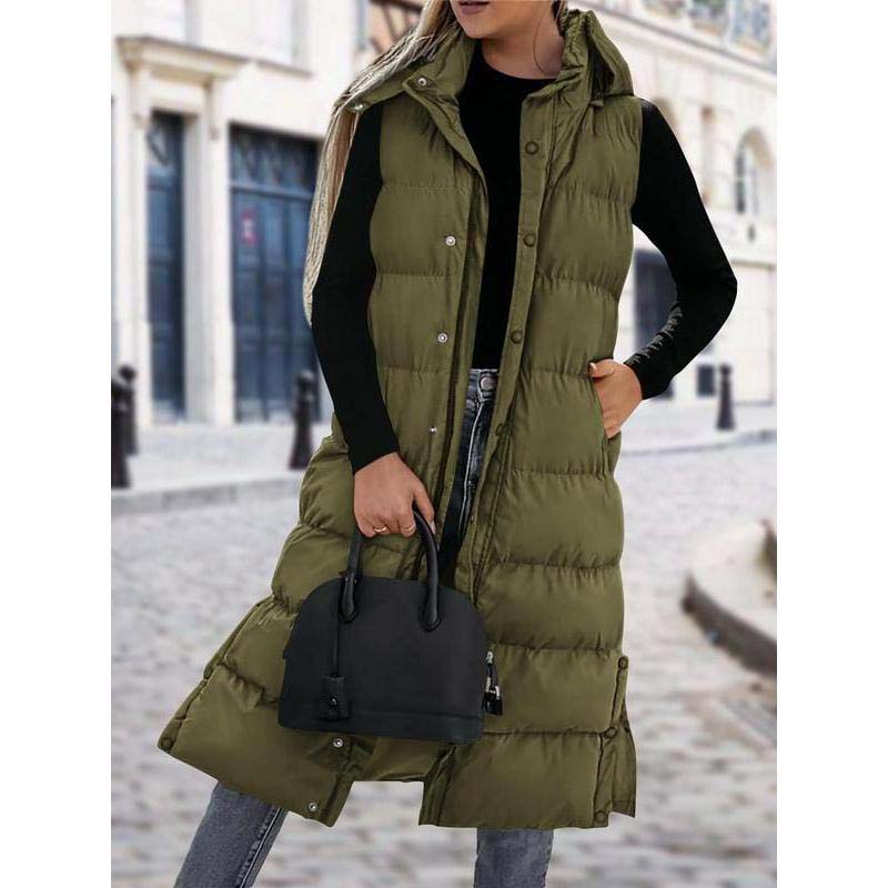 🔥HERVORRAGENDER ABVERKAUF 50%🔥Lange Pufferweste für Damen | Gesteppte Kapuze und Knopfverschluss❄️