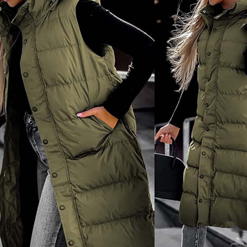 🔥HERVORRAGENDER ABVERKAUF 50%🔥Lange Pufferweste für Damen | Gesteppte Kapuze und Knopfverschluss❄️