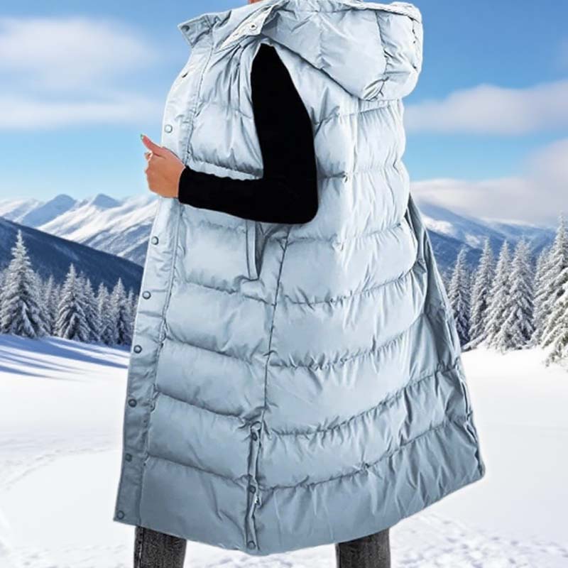 🔥HERVORRAGENDER ABVERKAUF 50%🔥Lange Pufferweste für Damen | Gesteppte Kapuze und Knopfverschluss❄️