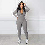 🔥🩱Einfarbiger nahtloser Jumpsuit mit halbem Reißverschluss