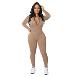 🔥🩱Einfarbiger nahtloser Jumpsuit mit halbem Reißverschluss
