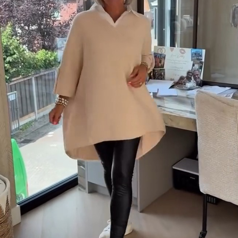 Women's Long-Sleeve Top with Shirt Collar