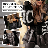 ❤️2025 Halbpreis-Ausverkauf🧥❄️ Damen-Steppjacke mit Kapuze, Strickärmeln und Patchwork-Design