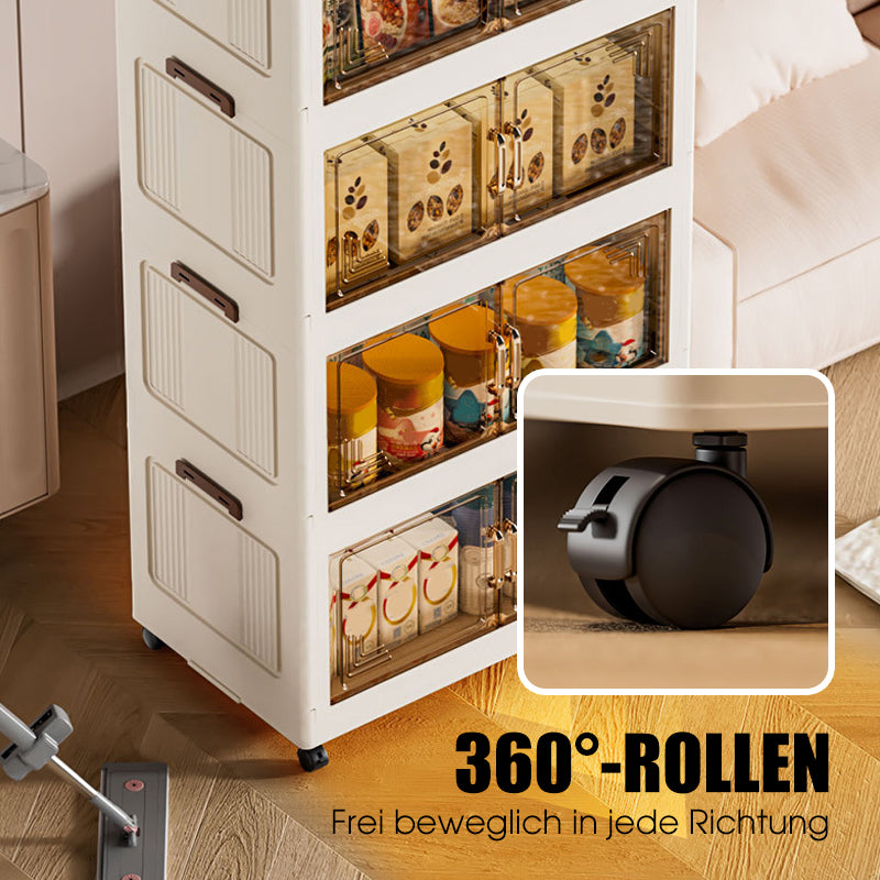🏠Faltbare Aufbewahrungsbox mit Deckel,  Ebenen Halterungen mit Rädern für Küche Schlafzimmer Badezimmer Lager Küche Zuhause Aufbewahrung Stapelbarer Organizer