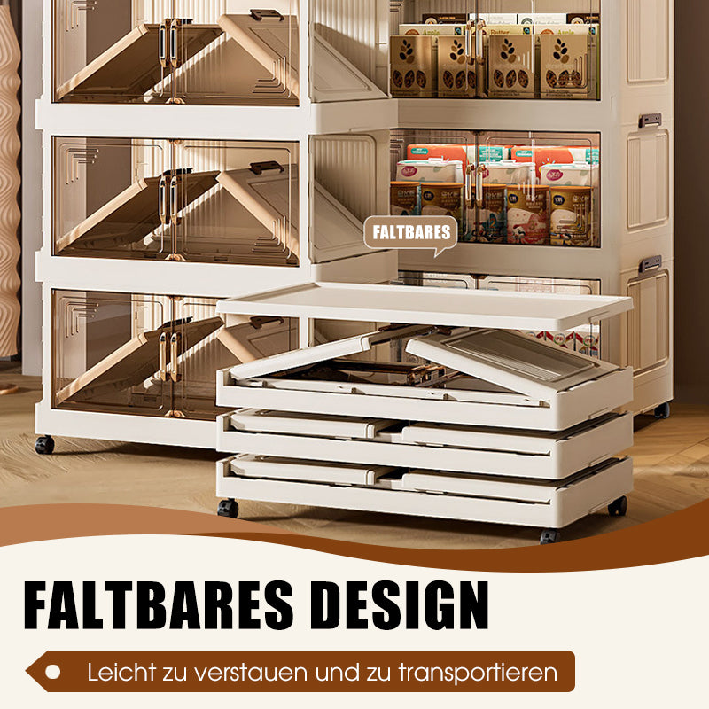 🏠Faltbare Aufbewahrungsbox mit Deckel,  Ebenen Halterungen mit Rädern für Küche Schlafzimmer Badezimmer Lager Küche Zuhause Aufbewahrung Stapelbarer Organizer