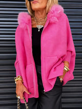 🧥 50% korting – Dames Winterjas met Bontkraag: Warm, Glamoureus & Flatterend in Felle Roze! ✨🌸
