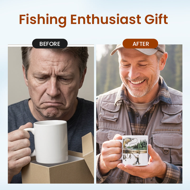 Keramikbecher mit Angelgrafik – Langlebig &amp; Spülmaschinenfest für Angelliebhaber! 🎣☕