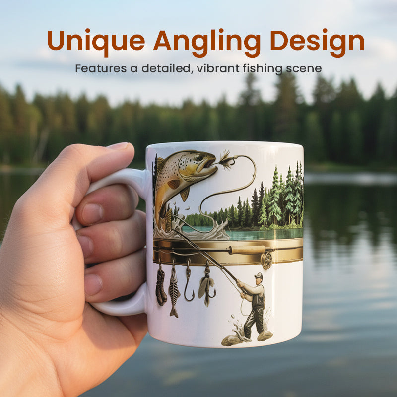 Keramikbecher mit Angelgrafik – Langlebig &amp; Spülmaschinenfest für Angelliebhaber! 🎣☕