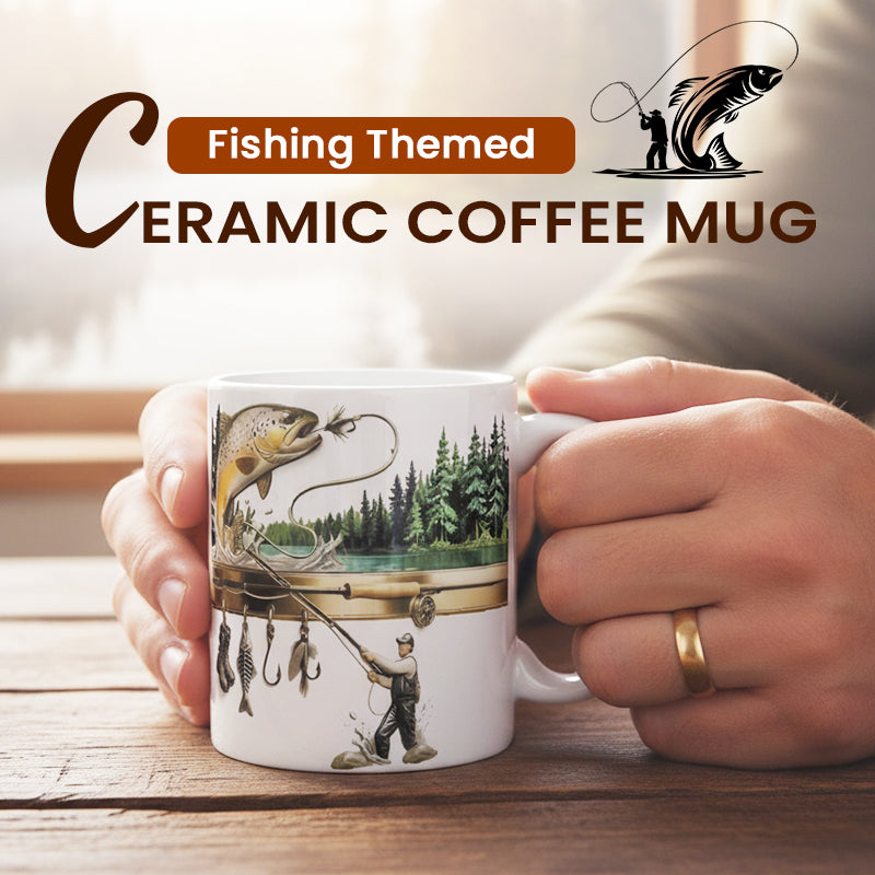 Keramikbecher mit Angelgrafik – Langlebig &amp; Spülmaschinenfest für Angelliebhaber! 🎣☕