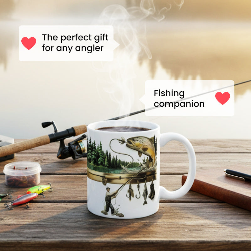 Keramikbecher mit Angelgrafik – Langlebig &amp; Spülmaschinenfest für Angelliebhaber! 🎣☕
