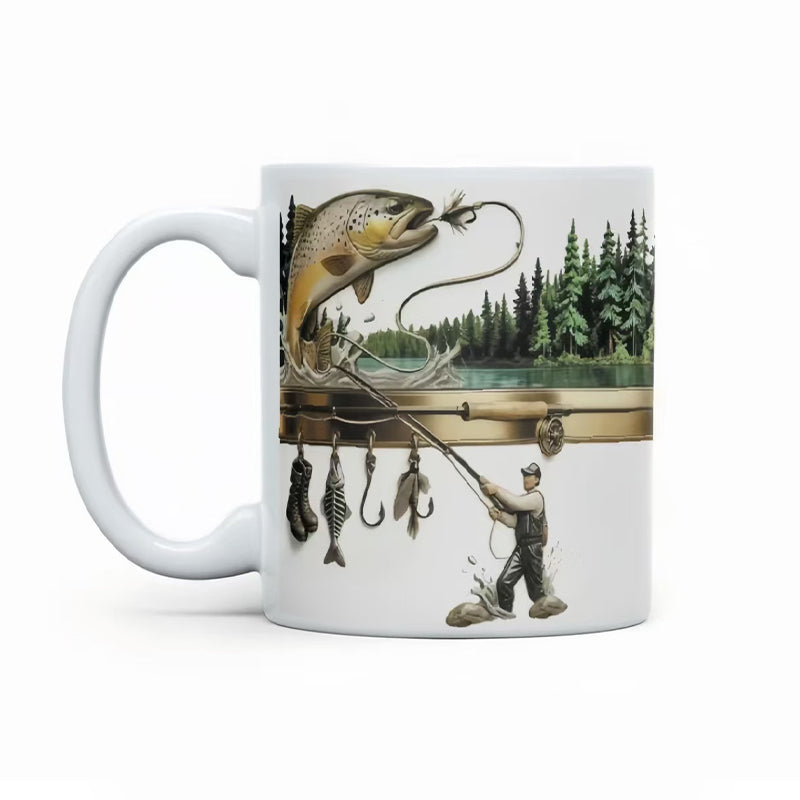 Keramikbecher mit Angelgrafik – Langlebig &amp; Spülmaschinenfest für Angelliebhaber! 🎣☕