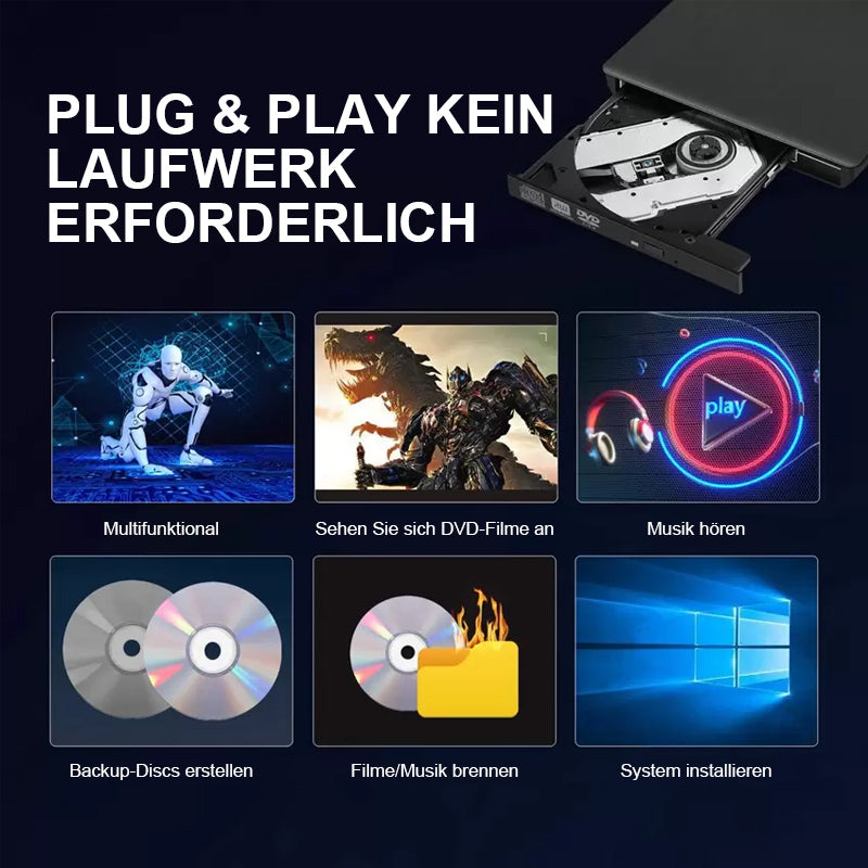 🎉 Neujahrsgeschenk – 50% RABATT!💿 USB-Externes CD/DVD-Laufwerk – Plug & Play für alte Fotos, Musik & Dateien (ohne Laufwerk am Laptop?) ✨