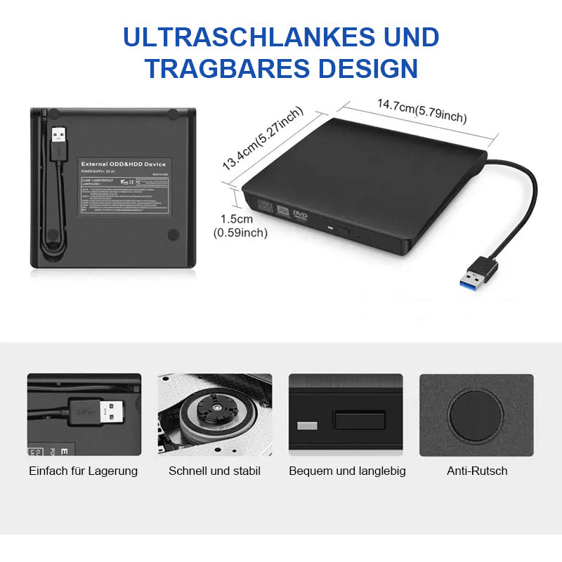 🎉 Neujahrsgeschenk – 50% RABATT!💿 USB-Externes CD/DVD-Laufwerk – Plug & Play für alte Fotos, Musik & Dateien (ohne Laufwerk am Laptop?) ✨