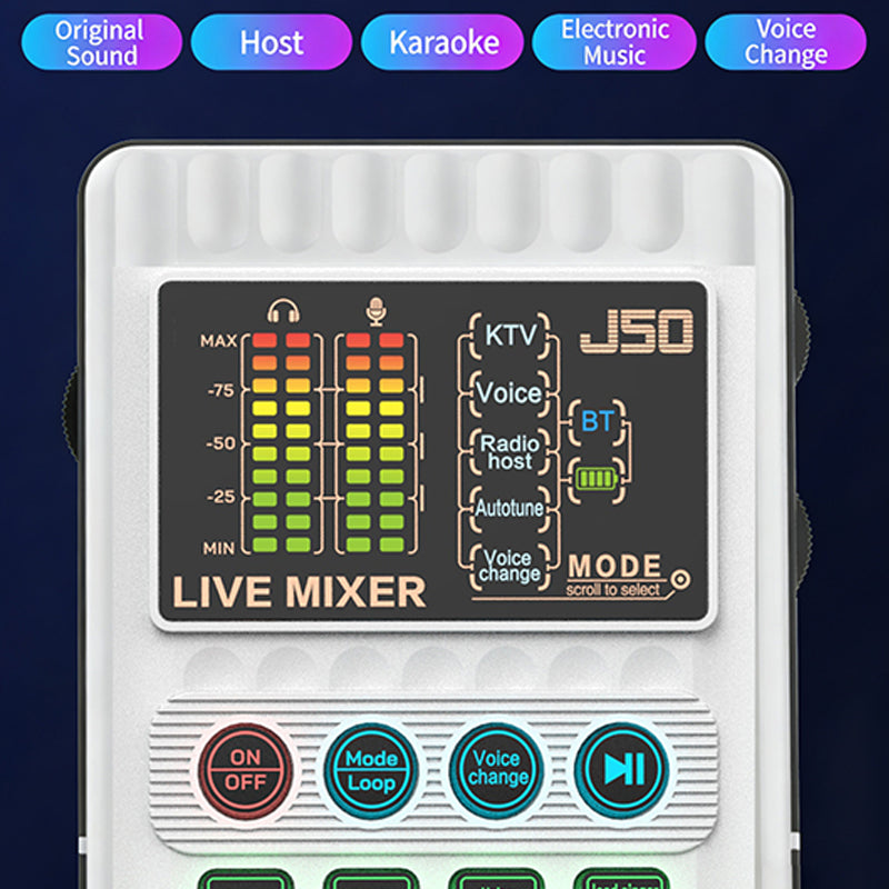 🎉 Neujahrsgeschenk – 50% RABATT!✨🎤 Tragbare Handheld-Live-Soundkarte (Stimmenverzerrer): Multifunktionale Effekte + Rauschunterdrückung – Streamen von überall!